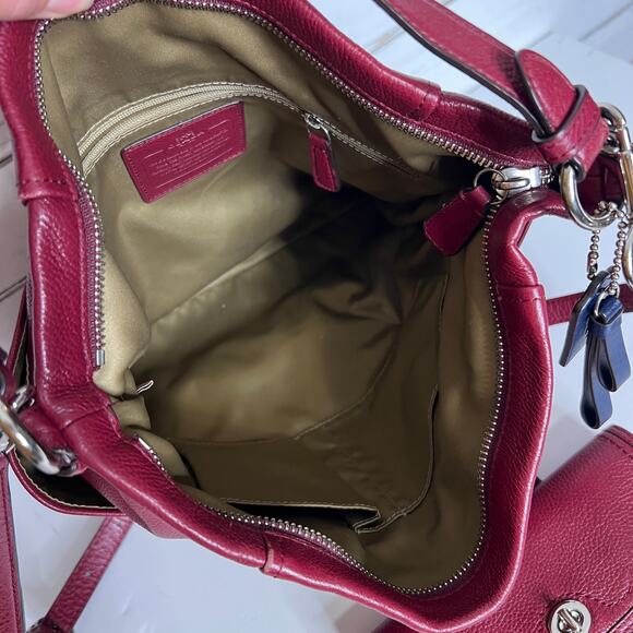 Coach Park Leather Hobo Tote Bag Crimson Red Pebbled Leather Shoulder Purse - Picture 12 of 13